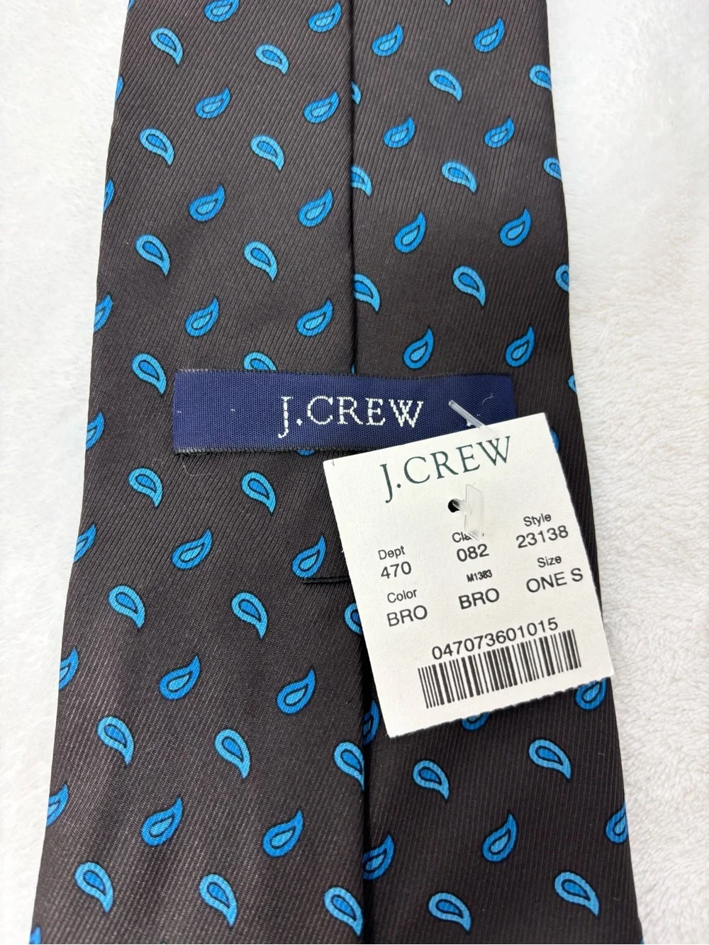 J. Crew Silk Brown Tie with Blue Paisley Accents